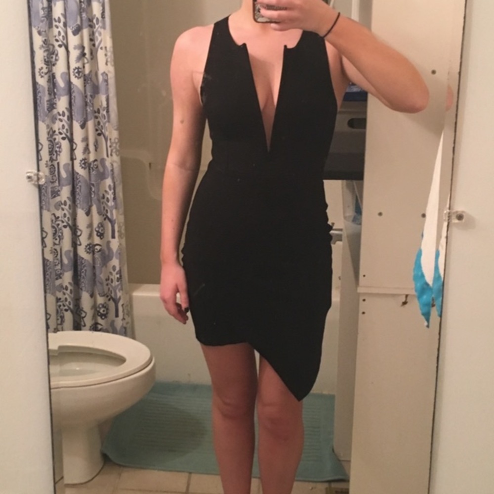 V Neck Black Dress